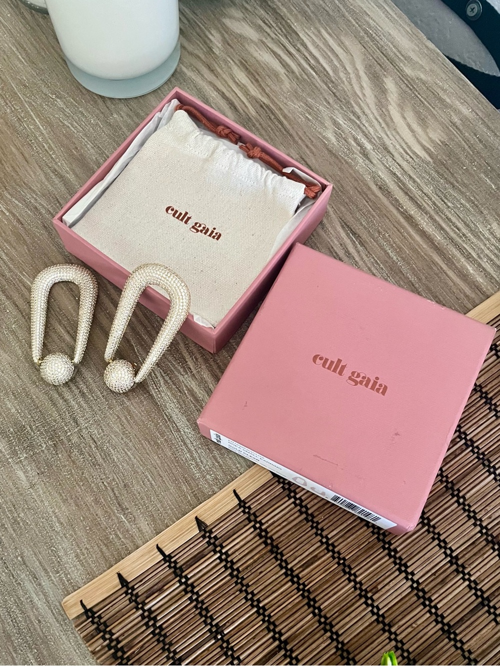Cult Gaia Brea Clip-On Drop Earrings, Gold & Clear Crystals, new in box! - Picture 9 of 11